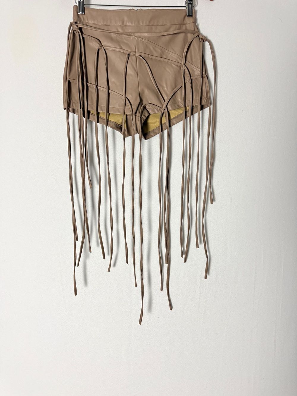 Hot & Delicious Tan Fringe High Waist Leather Shorts - Picture 5 of 9